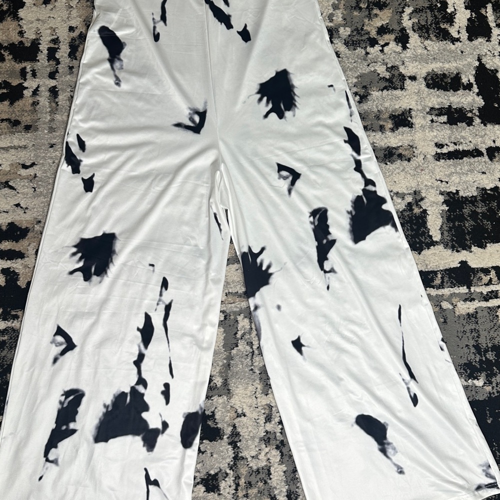 SHEIN Women's Black and White Jumpsuit Tie Dye Cami Wide leg New Without Tag XL - Picture 8 of 12